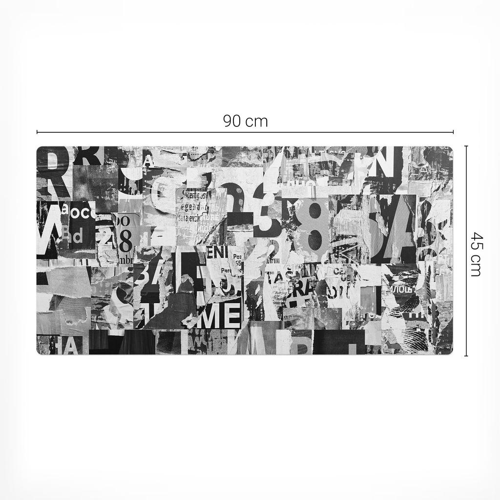 Protective Decorative Mat for Office Table Letters and Numbers Collage 90x45 cm