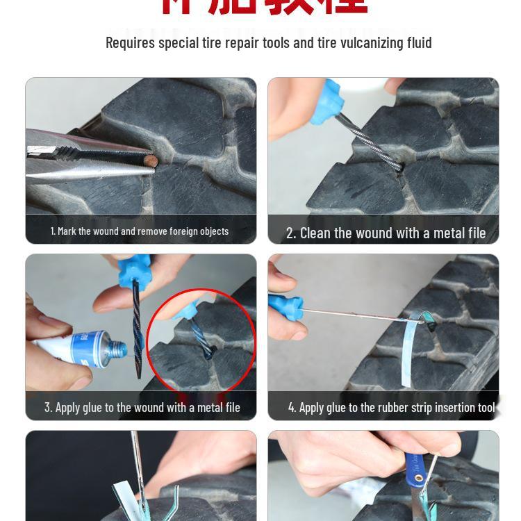 Electric Car & Motorcycle Tire Repair Set with Vacuum Strips - Quick, Minimal Invasive Fix
