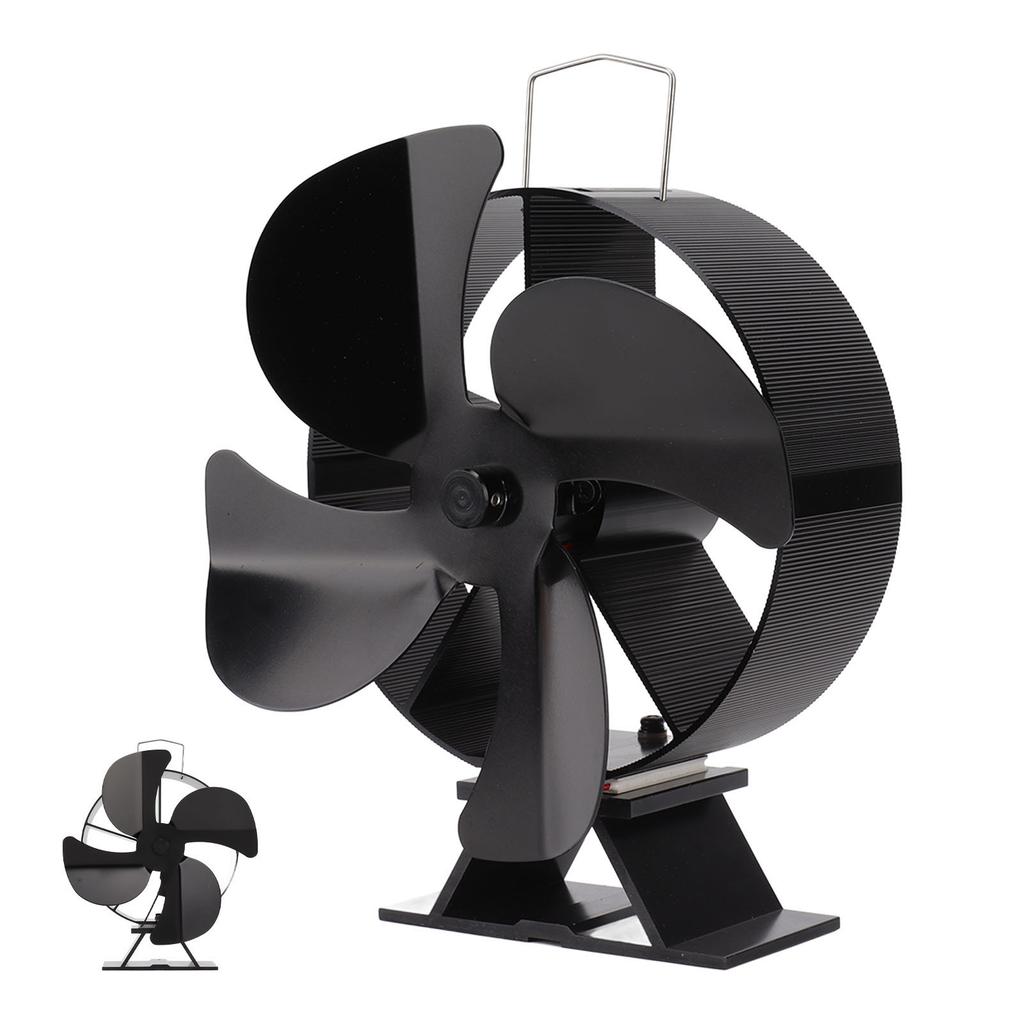 Heat Powered Stove Fan Aluminum Alloy 4 Blades Strong Wind Fireplace Fan for Home