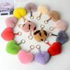 Rex Rabbit Fur Heart Fluffy Fur Keychain Cartoon Design Heart Plush Pendant  Bag Decoration