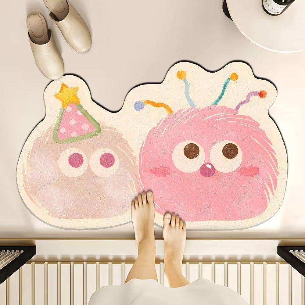 Cute Cartoon Doormat Quick Dry Water Absorbent Entryway Bath Mat Non Slip Bathroom Sink Rug Home Decor