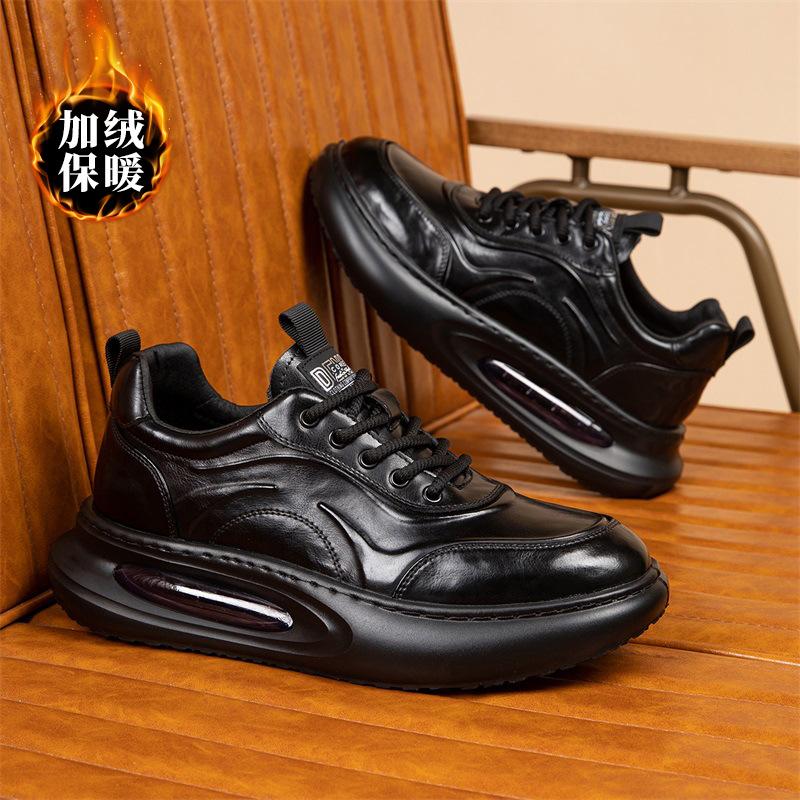 New Men's Shoes Autumn and Winter Trendy Shoes Platform Heightening Versatile Leather Sports Velvet Warm Casual Dad Shoes Men