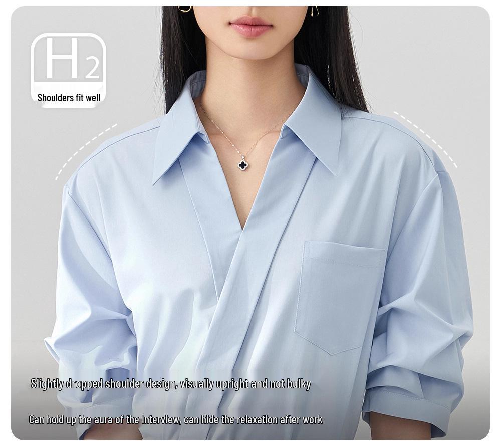 Women's Elegant V-Neck Lapel White Short-Sleeve Shirt, Chic Summer Style, Unique Design