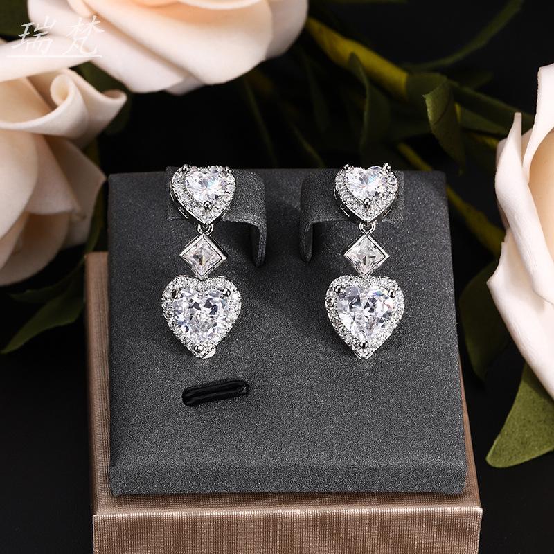 Jewelry Love You Necklace Women'S Two-Piece Set Zircon Love Heart Earrings Women'S European And American Jewelry