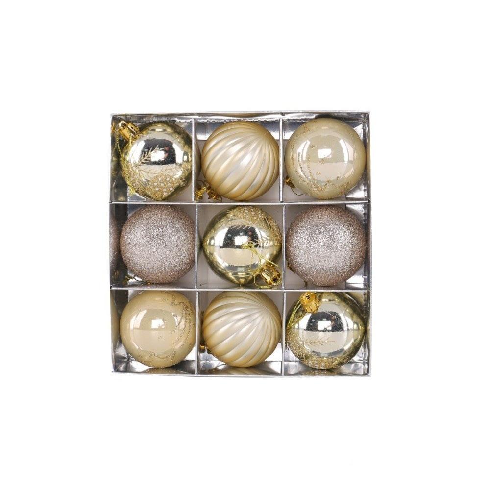 9Pcs/Set Plastic Christmas Balls with Gold Pattern Shatterproof Christmas Balls Pendant Decorative Red Xmas Tree Ornaments