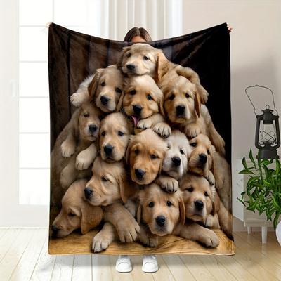 Kuschelige Goldener Retriever Hunde Knäuel Print Flanelldecke - Weiche Wendbare Ganzjahres-Bequemlichkeit für Couch, Bett, Büro und Reise
