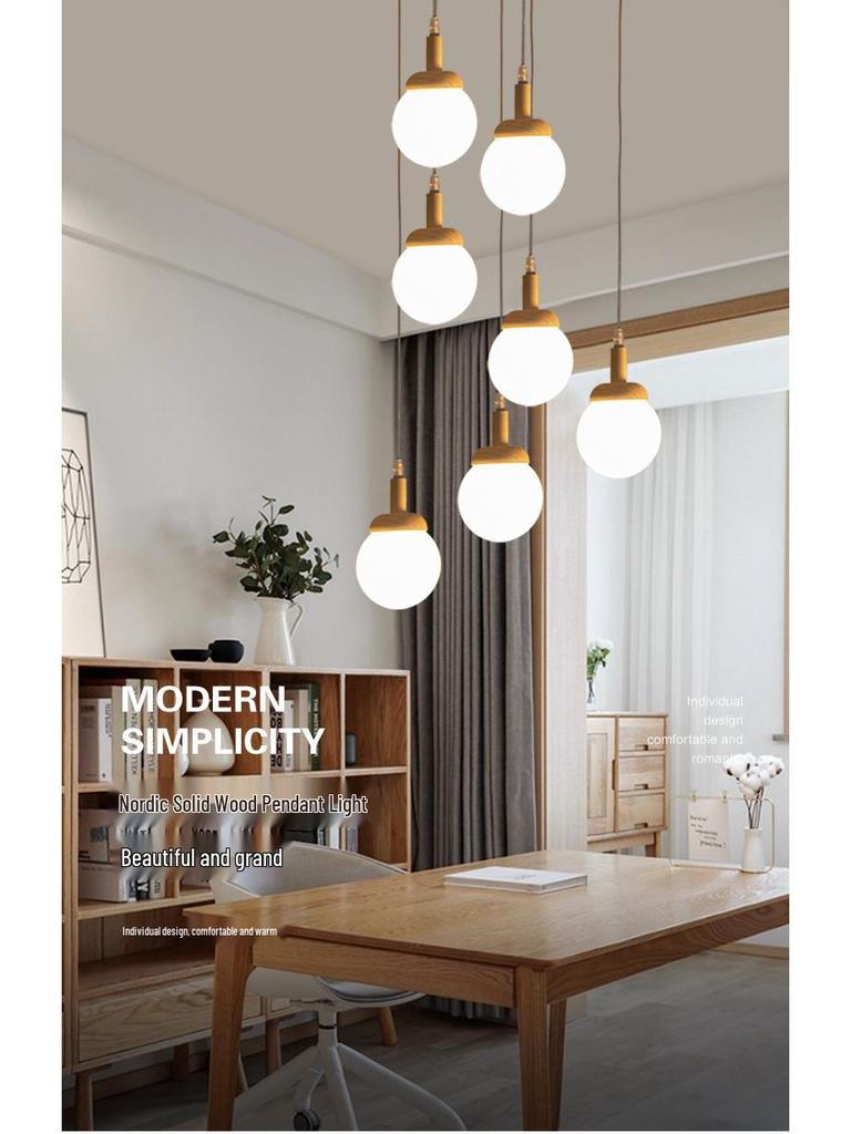 Nordic Solid Wood Spiral Staircase Chandelier for Dining Room and Mezzanine