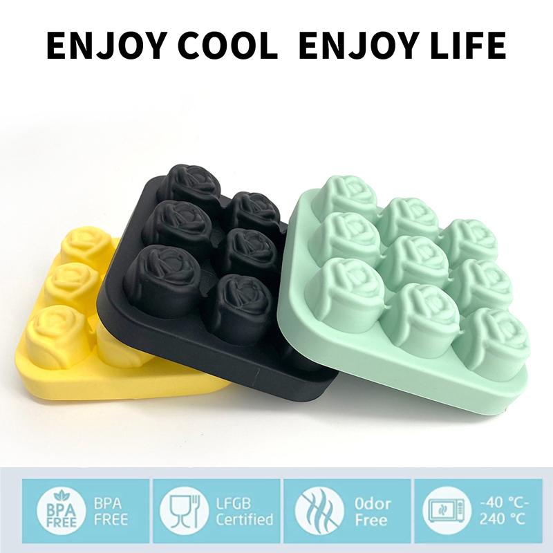 Tavă pentru cuburi de gheață, cu 9 cavități, din silicon, cu trandafiri, pentru fabricarea de bile de gheață, cu eliberare ușoară, formă mare de cuburi de gheață pentru cocktail-uri