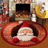 Sofa Side Soft Round Rug Anti Slip Pet Friendly Festive Santa Design Brightens Holiday Decor. Cozy Xmas Home Decor
