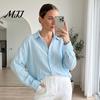 Solid Color Blouses Women Casual Button Front Shirt, Long Sleeve Turndown Collar Blouse, Work Shirts Drop Shoulder Fall Top for Daily Wear