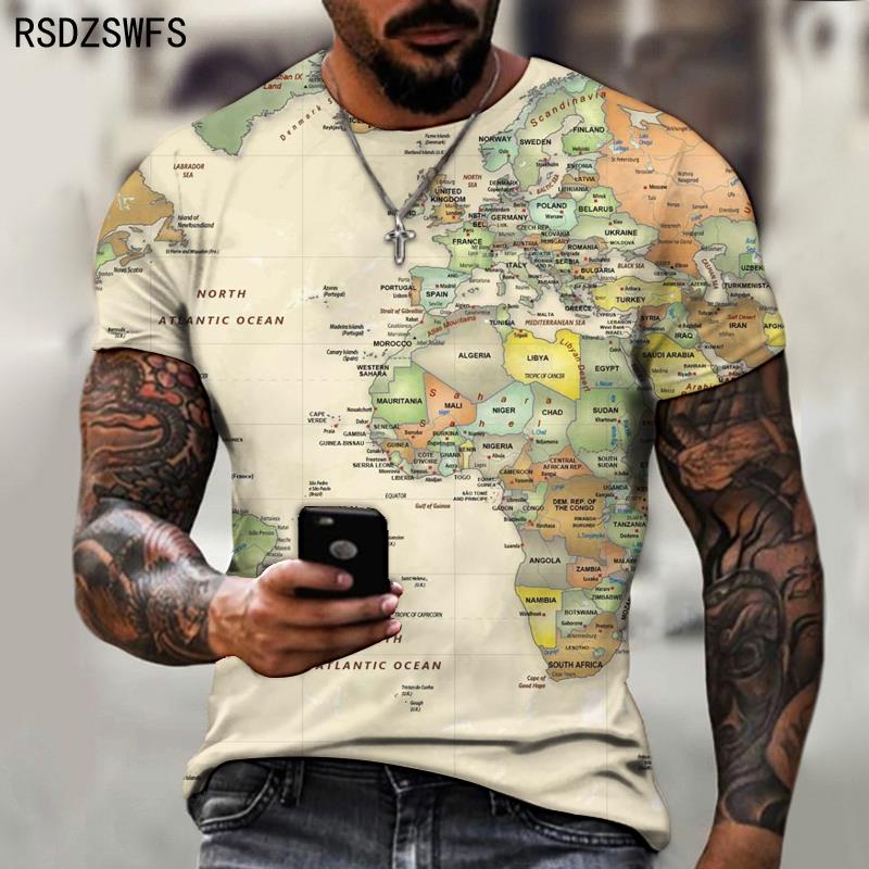 Herren-T-Shirt mit Straßenkarten-Muster, Retro-Trend, neue Mode, vielseitiges Top, europäisches Kartendesign, Tees Größe XXS-5XL