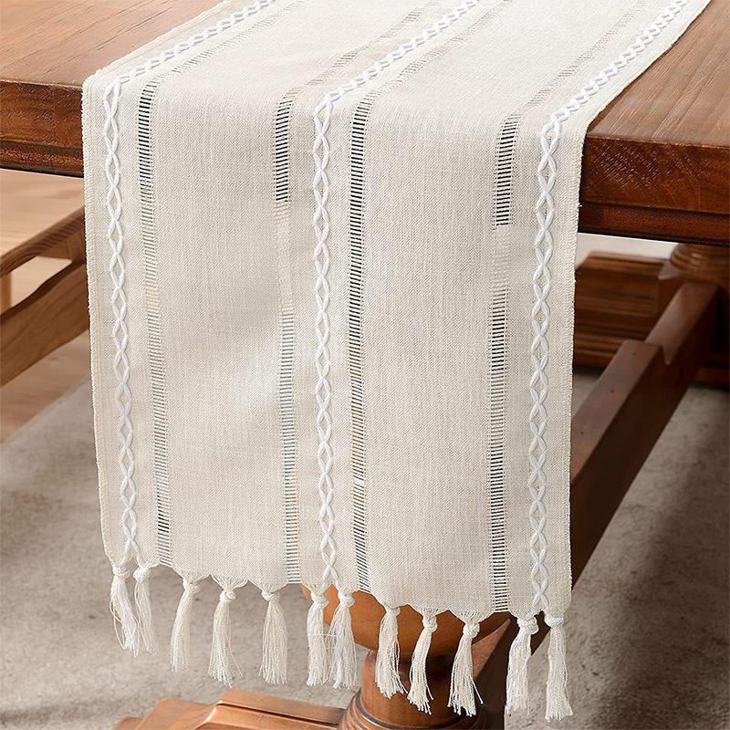 Retro Cotton Linen Table Runner Vintage Luxury Home Wedding Decor Tassel Table Cover Tablecloth Centerpiece 120/160/180/200/240