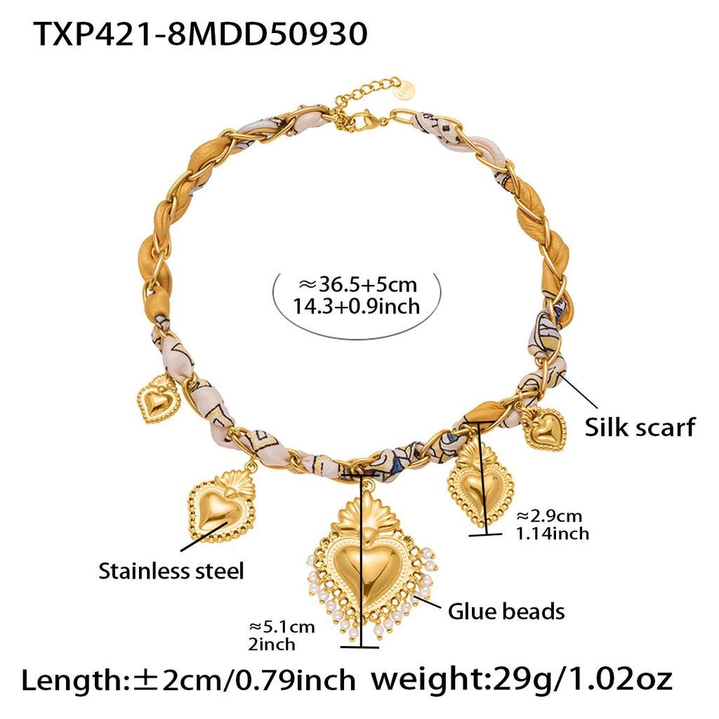 Statement Scarf Necklace Matching Bracelet 18k Gold Plated Stainless Steel Heart Charm Neckalces Bracelets Jewelry Set for Women