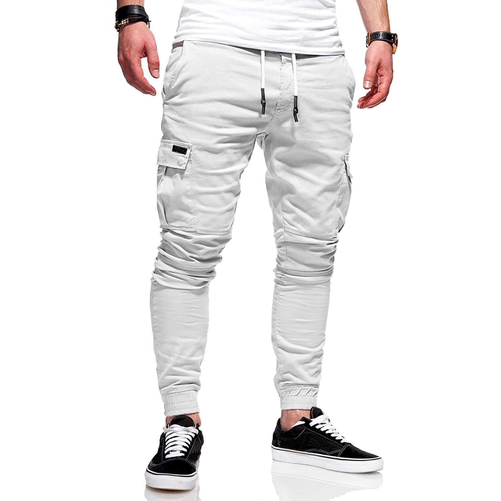 

Мужские свободные повседневные рабочие брюки с несколькими карманами, молодежные брюки на резинке и шнурке XL белый