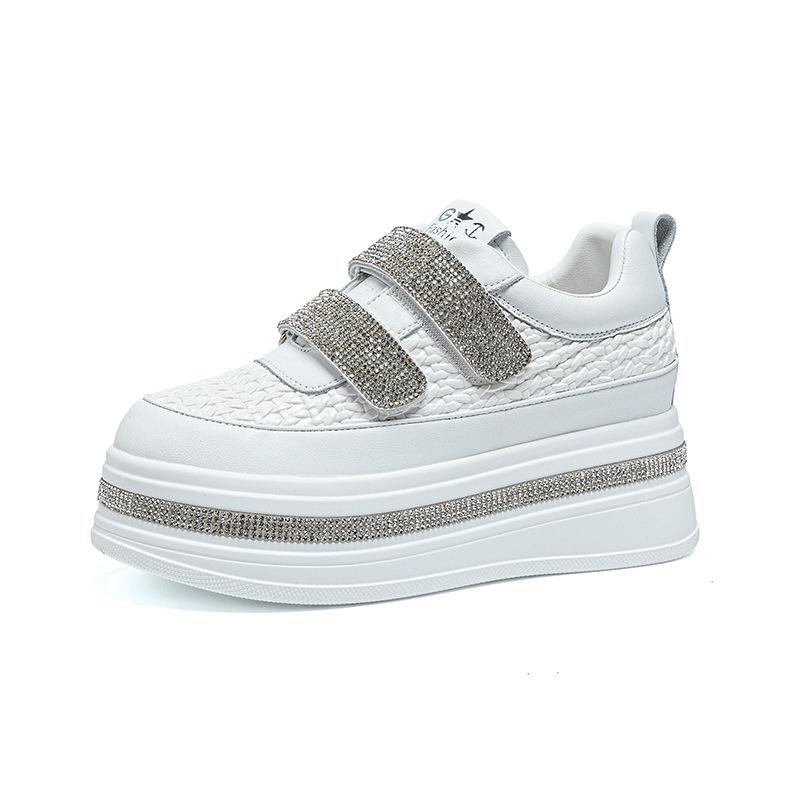 2025 Autumn Women's 7cm Platform Rhinestone Velcro Casual Shoes