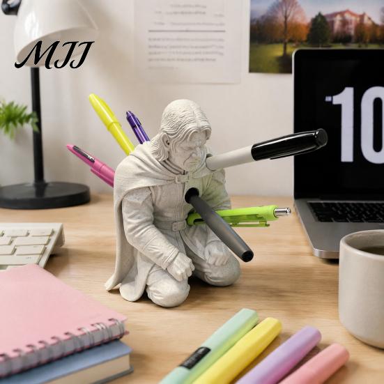 Fantasy Warrior Pencil Display 3D Printed Knight Pen Holder, Armor Style Kneeling Hero Stylish Stationery Storage Stand, Creative Organizer