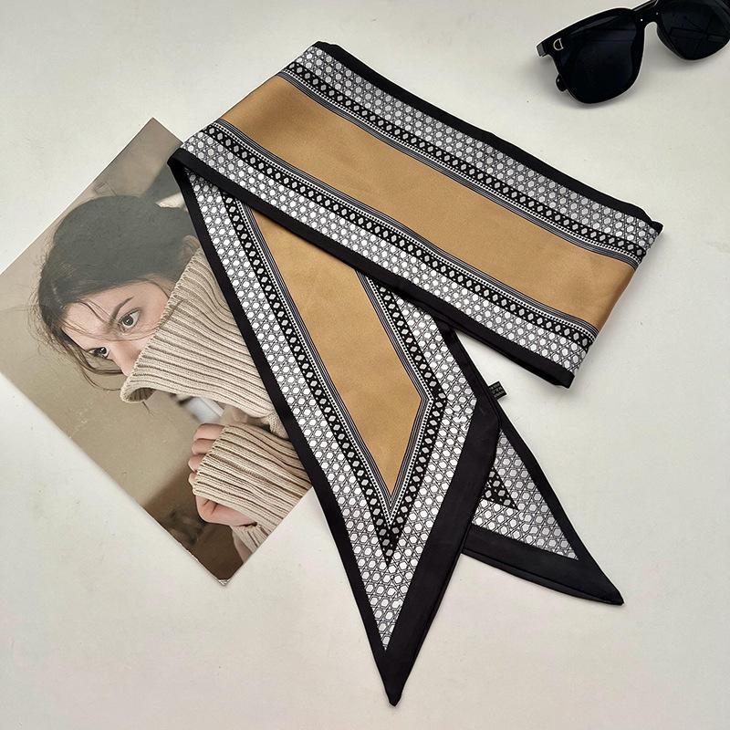 Double-sided Long Strip Small Silk Scarf Women's Professional Wear Spring and Summer New Decorative Small Scarf Tied Hair Band Streamer