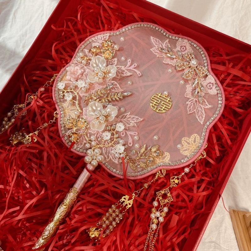 Handmade Bridal Xiuhe Wedding Fan - Red Champagne Gift