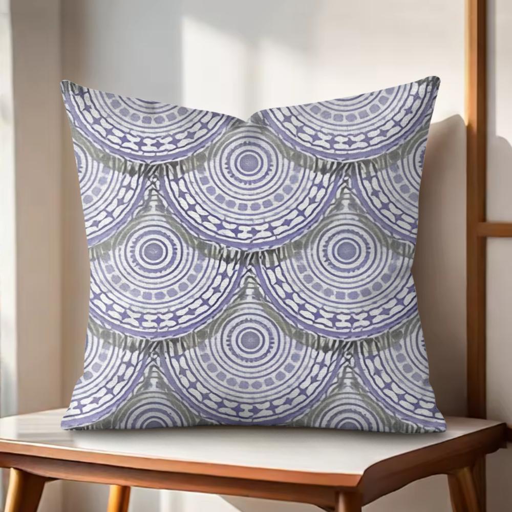 Fish Scale Pattern Cushion Cover Natural Linen Organic Fabric DoubleSided Printing Couch Pillow Covers Home Decor
