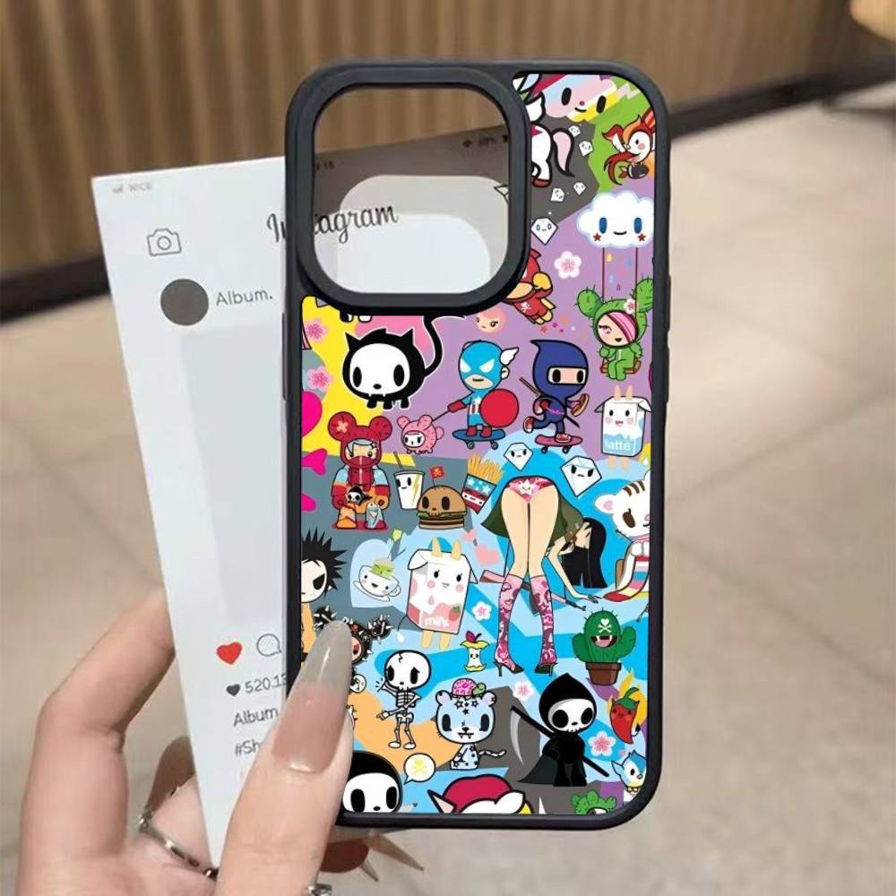 Japan T-Tokidokis Black Silicone Hard Plastic Phone Case For Iphone 17 Air 16 15 14 13 12 11 Pro Max PC+TPU Case