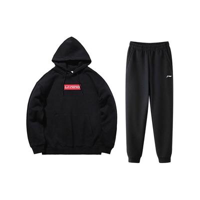 Li Ning Logo Embroidered Fleece Thick Warm Sweatshirt Set Unisex Sweatshirt Black YWDT333-2+AKLT809-1