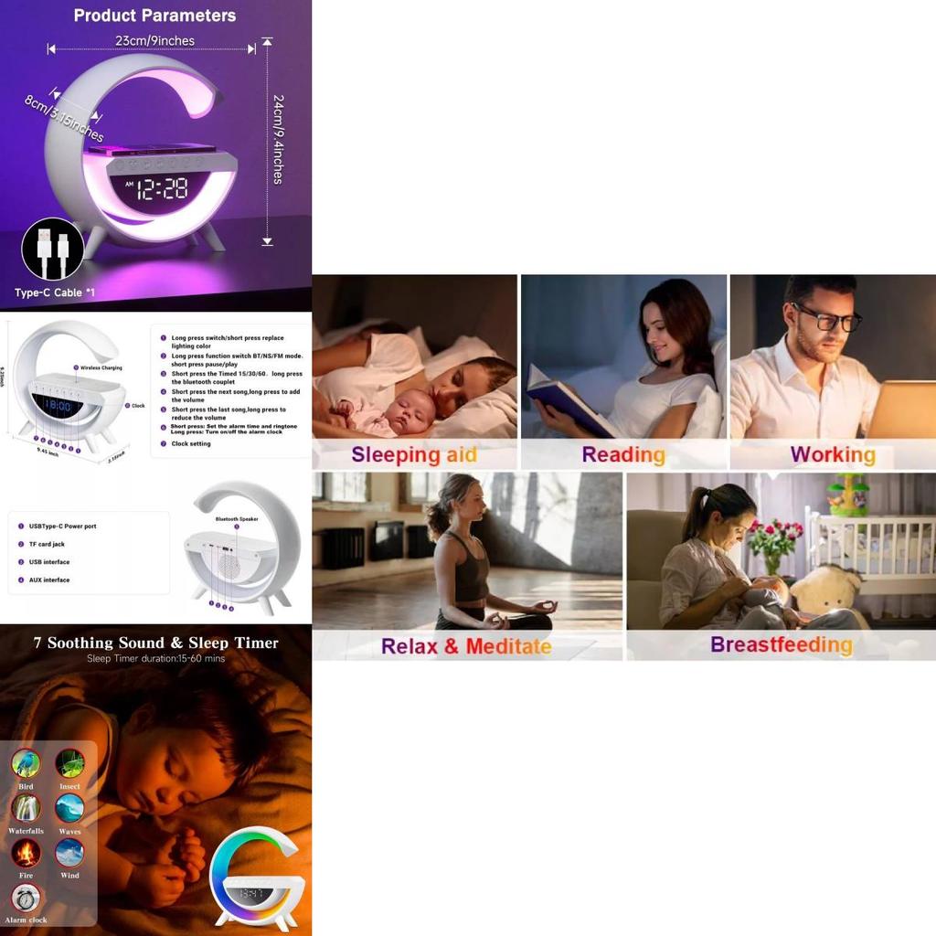 Stylish Bluetooth Speaker With Wireless Charging Versatile Night Light And Alarm Clock For Home Use