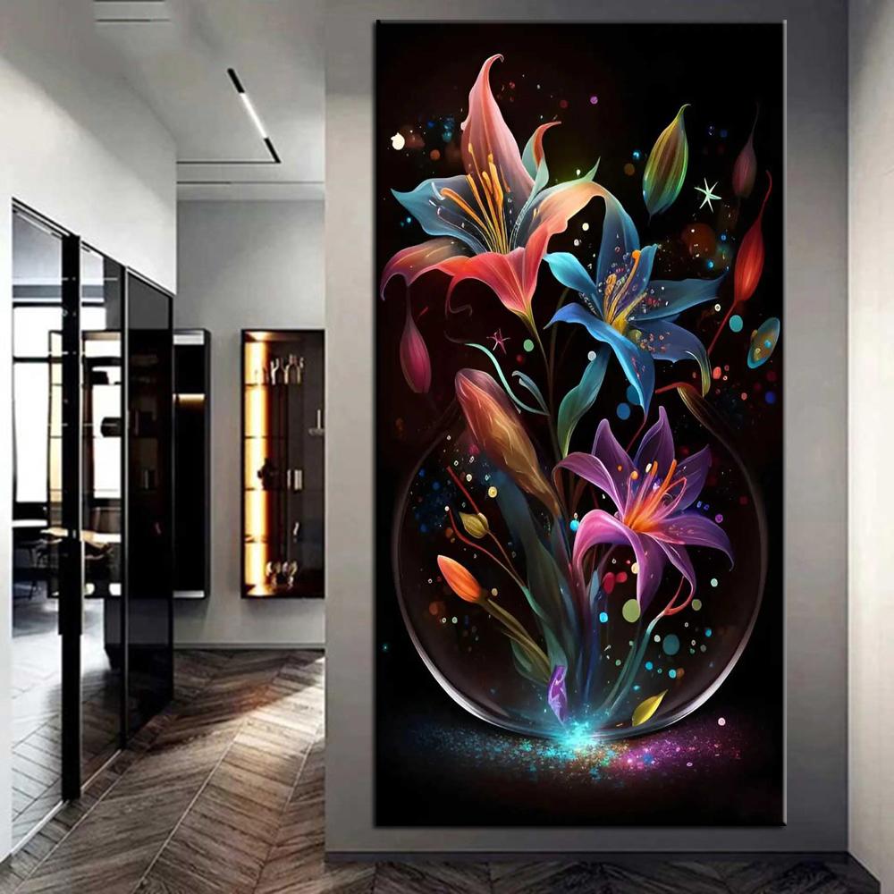 

Diy Большой Размер Красивые Цветы Лилии Алмазная Живопись Художественные Наборы 5D Полная Алмазная Мозаика Вышивка Горный Хрусталь Картина Настенный Декор J3773 round 40x80cm серый