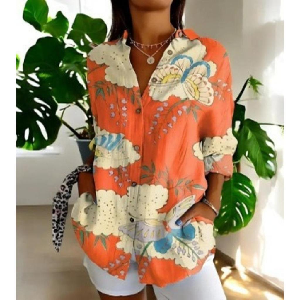 Ladies, Casual, Long Sleeved, Button Up Shirt, Floral Print, Machine Washable, Casual, Loose Fit