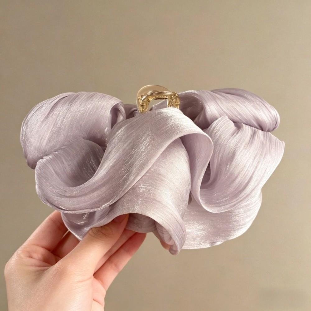 Korean Style PC Pleated Hair Claw Large Size Lightweight Mesh Flower Hair Clip Chic Tulle Material Shark Clip Party