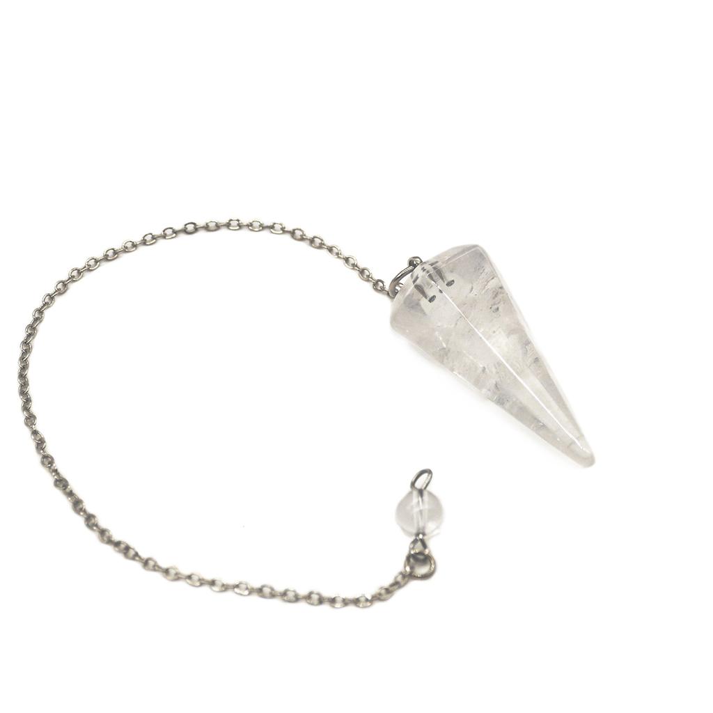 Naturstein Kraftstein zum Pendeln und für Feng Shui aus natürlichem, klarem Heilstein Chaura Stein sechseckig mit Metallkette Pendel,