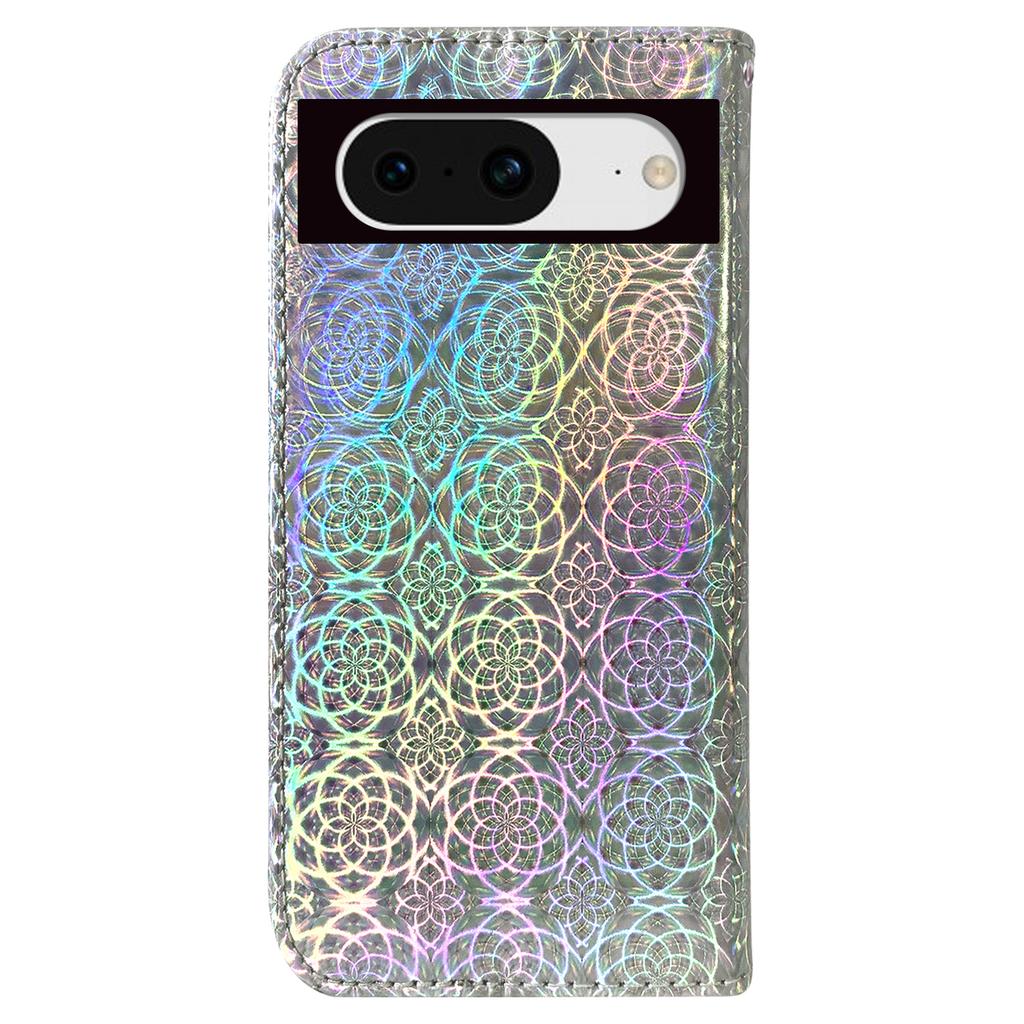 For Google Pixel 8 Wallet Phone Case Dazzling Flower Pattern Stand Shockproof PU Leather Phone Cover Shell