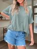 Womens Ribbed Batwing T Shirt Short Sleeve Loose Fit Summer Tunic Top