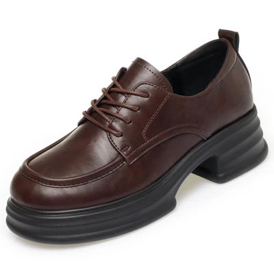 5cm All Match Comfortable Breathable Lace Up Soft Leather Oxford Shoes Womens Flat Platform Shoes Black for OFfice Mom Work