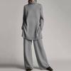 2 Pcs/Set Sweatshirt Pants Set Knitting High Collar Long Sleeves Pullover Loose