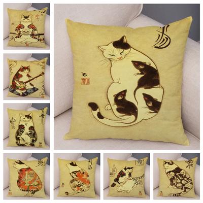 Vintage Japanse Samoerai Kat Tattoo Kussensloop Decor Retro Dier Kussensloop Bank Huis Auto