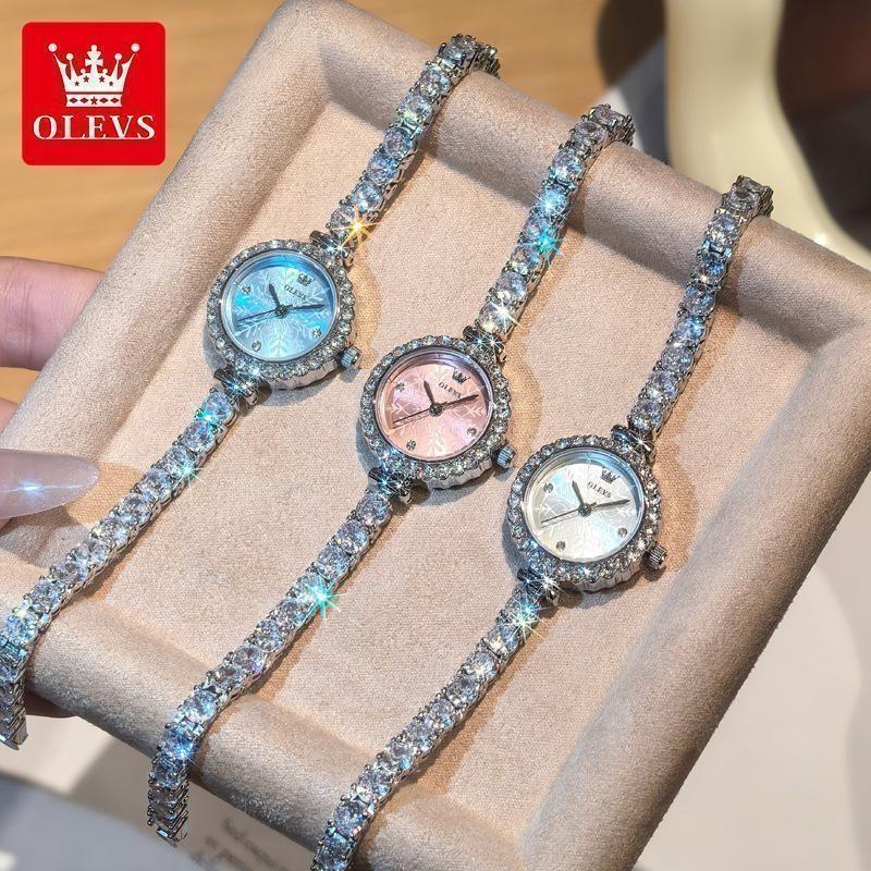 OLEVS Volle Diamant Quarzuhren Damen Luxus Elegantes Armband Armbanduhr Wasserdicht Damen Kleid Armbanduhr