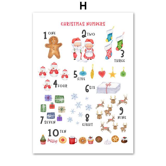Santa Claus Sled Snowman Christmas Tree Alphabet Art Canvas Painting Nordic Posters And Prints Wall Pictures For Kids Room Decor No Frame