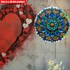 2D Flat 20*20cm1pc Vintage Blue Mandala with Leaf Patterns Wall Art Round Signage, Bright Symmetry Blue Flowers Theme Wooden Pendant, Applicable  Bar