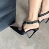 High Heels Women's Autumn 2025 New Thin Heels Pointed Head Bag Head Rhinestone Square Buckle French Temperament Single Shoes Black