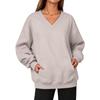 Damen V-Ausschnitt Langarm Pullover Sweatshirt mit Tasche für Herbst und Winter