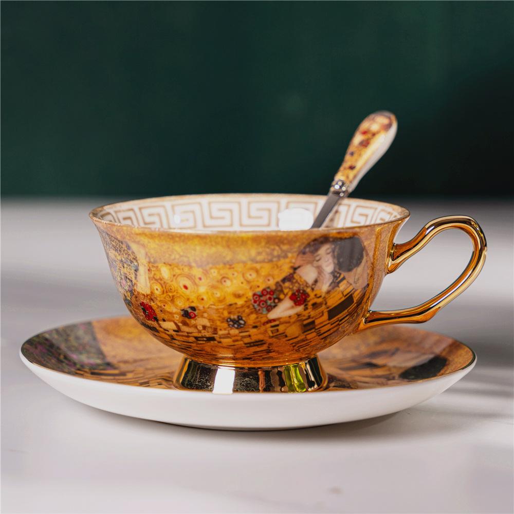 Gustav Klimt Kuss Knochenporzellan Kaffeeservice Luxus Porzellan Teetasse Untertasse Set Keramik Teekanne Milchkännchen Zuckerdose Milchkännchen Kaffeegeschirr