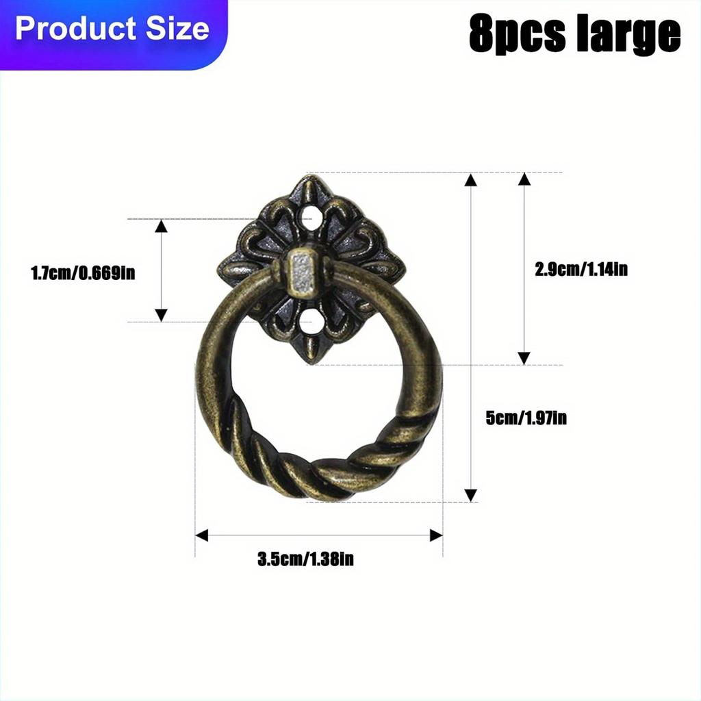 8pcs Retro Style Bronze Lifting Rings, Drawer Handles, Furniture Drawer Handles, Bathroom Vanity Handles with Screws, Hardware Kitchen Cabinet Handles