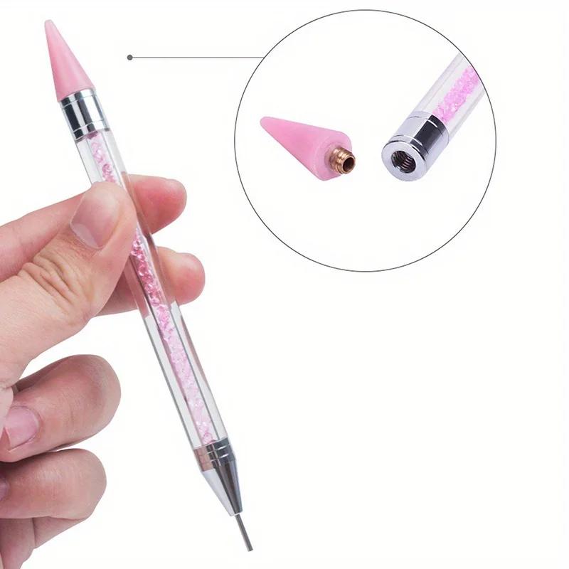 2Pcs/Set Dual Heads Acrylic Metal Dotting Wax Pen With Stainless Steel Tweezers Nail Art Grafting Eyelashes Manicure Tools