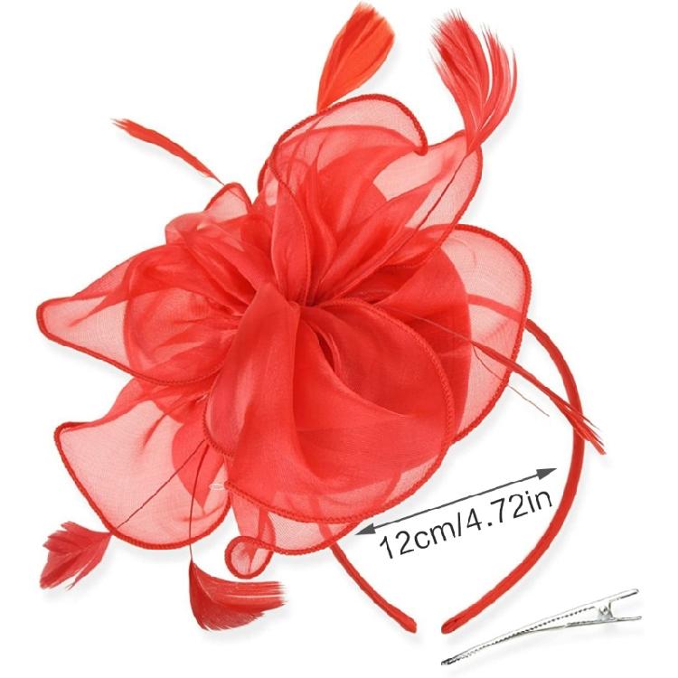 Elegant Feather Organza Fascinator Hair Hoop Church Dress Up Wedding Headpiece