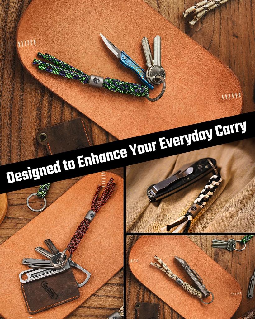 KC02 Плетеный паракорд 550 паракорд с титановыми бусинами и ключом Идеально подходит для складного 1 шт. [KeyUnity] Брелок для ключей, 2-цветное кольцо, Ножи, Легкий,