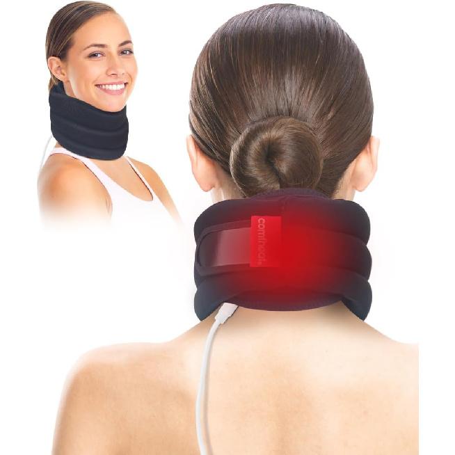 Heated Neck Brace for Neck Pain Relief and Support, Soft Foam Cervical Collar with Neck Heating Pad, Adjustable Neck Support Brcae for Neck Relax and Height: 4.1