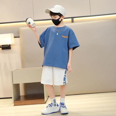 Summer Children's Short-sleeved Suit, Round Neck T-shirt, Shorts, Big Boys, Printed Sports Two-piece Suit