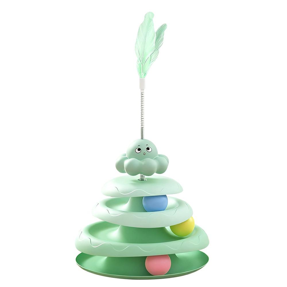 Niedrige interaktive Drehteller-Katzenball-Schleuder 4-stufige Katzen-Spielplatte drehbar Intelligenztraining Katzenturm Kätzchen