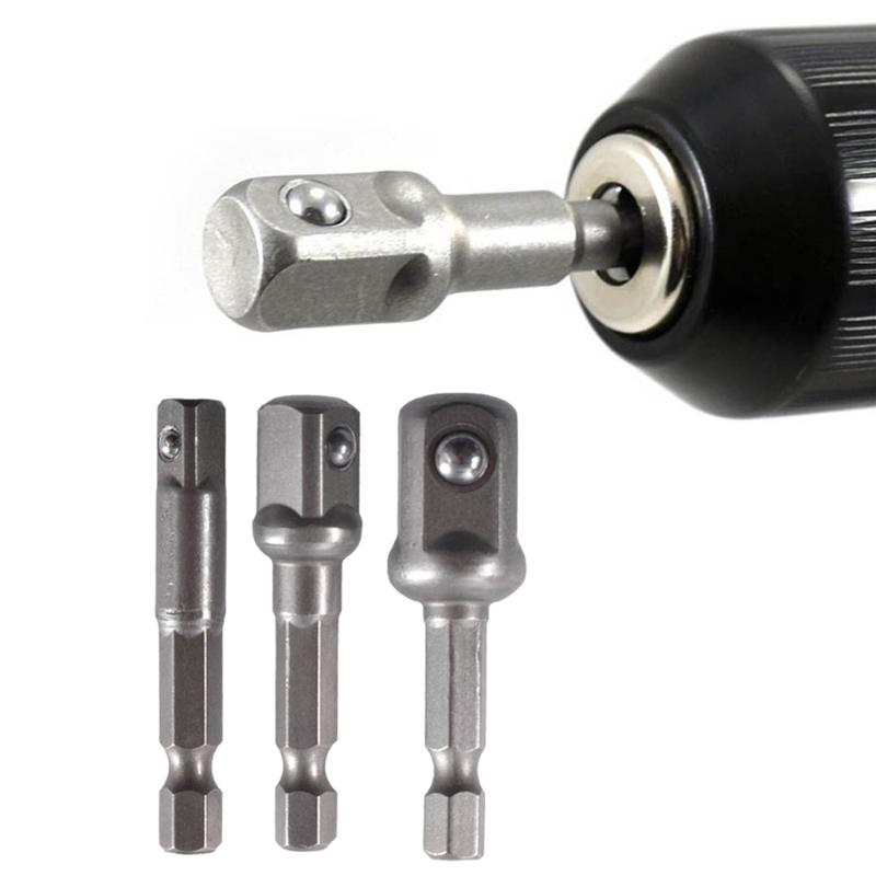 3 Pcs 1/4 3/8 1/2 Bit Drive Socket Adapter 360° Rotatable for Cordless Drill Ratchet Extension Socket Wrench Adapter Set