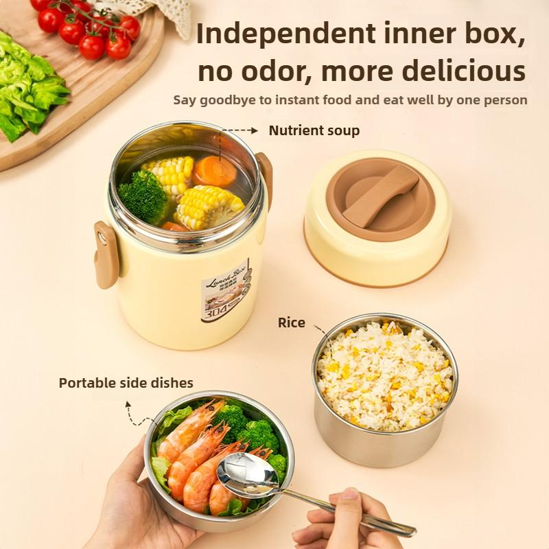 304 Stainless Steel 12 Hour Vacuum Insulated Lunch Box, Portable for Carrying Rice In Winter, with A Three-layer Lifting Pot